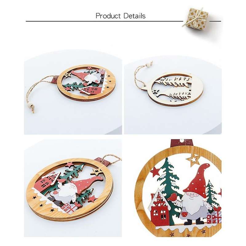 Christmas Decorations Wooden Double-layer Hollow Santa Claus Pendant