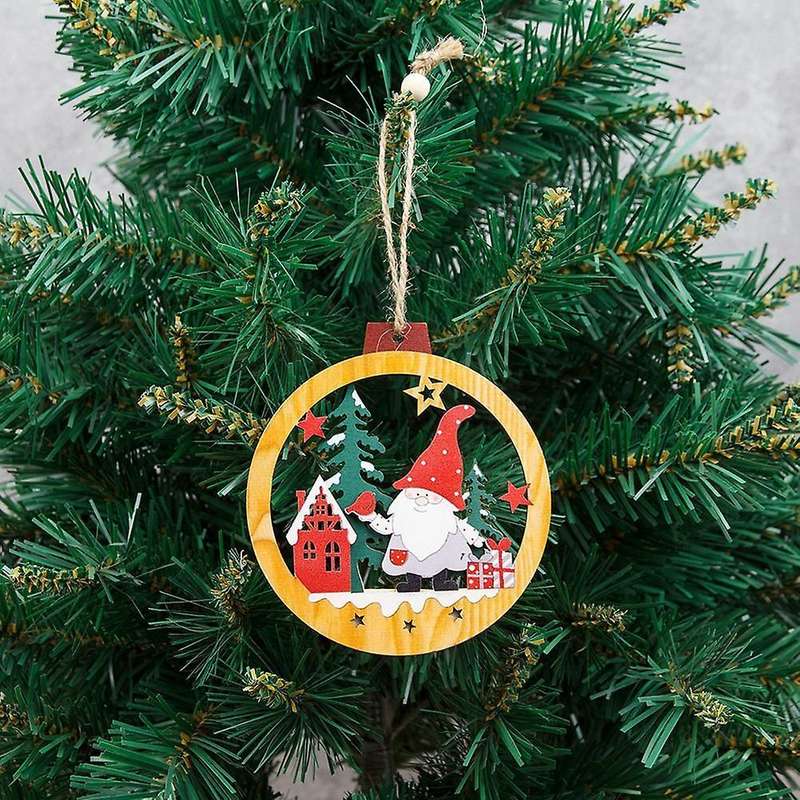 Christmas Decorations Wooden Double-layer Hollow Santa Claus Pendant