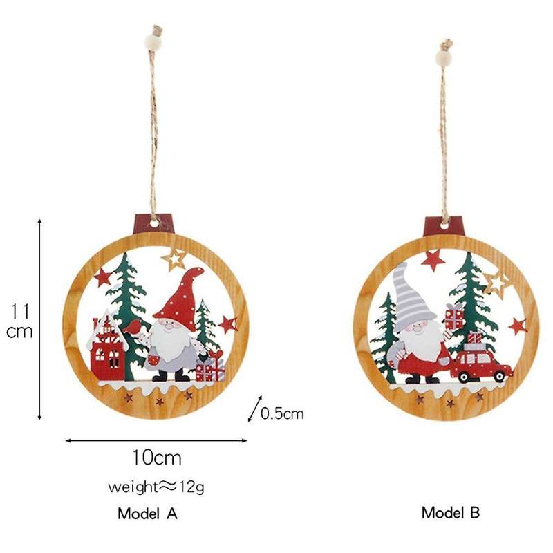 Christmas Decorations Wooden Double-layer Hollow Santa Claus Pendant