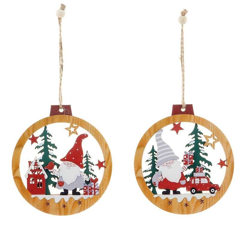 Christmas Decorations Wooden Double-layer Hollow Santa Claus Pendant