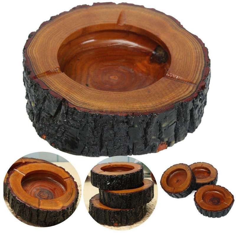 Bois Brun Rond Fumee Cendrier Tabac Porte-cendre De Cigarette 9-10cm