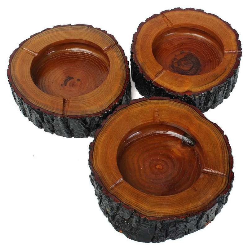 Bois Brun Rond Fumee Cendrier Tabac Porte-cendre De Cigarette 9-10cm