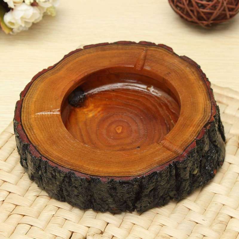 Bois Brun Rond Fumee Cendrier Tabac Porte-cendre De Cigarette 9-10cm