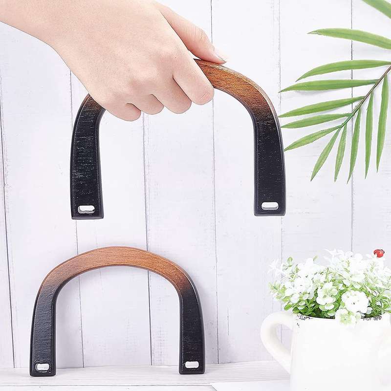 2pcs Wooden Purse Handles U-shaped Wooden Handles for Beach Bag