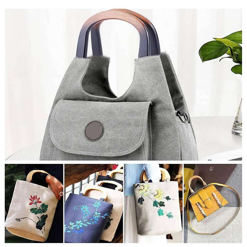 2pcs Wooden Purse Handles U-shaped Wooden Handles for Beach Bag