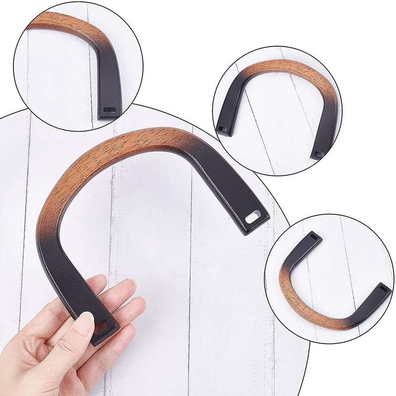 2pcs Wooden Purse Handles U-shaped Wooden Handles for Beach Bag