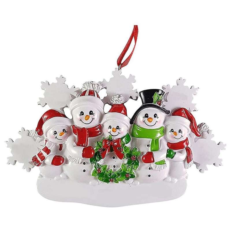 Personalized Snowman Family Of 5, Christmas Tree Ornament - Snowman