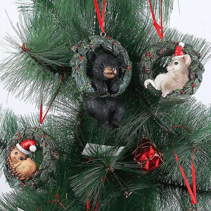 1pcs Christmas Small Animal Wreath Swing Ornament with String D