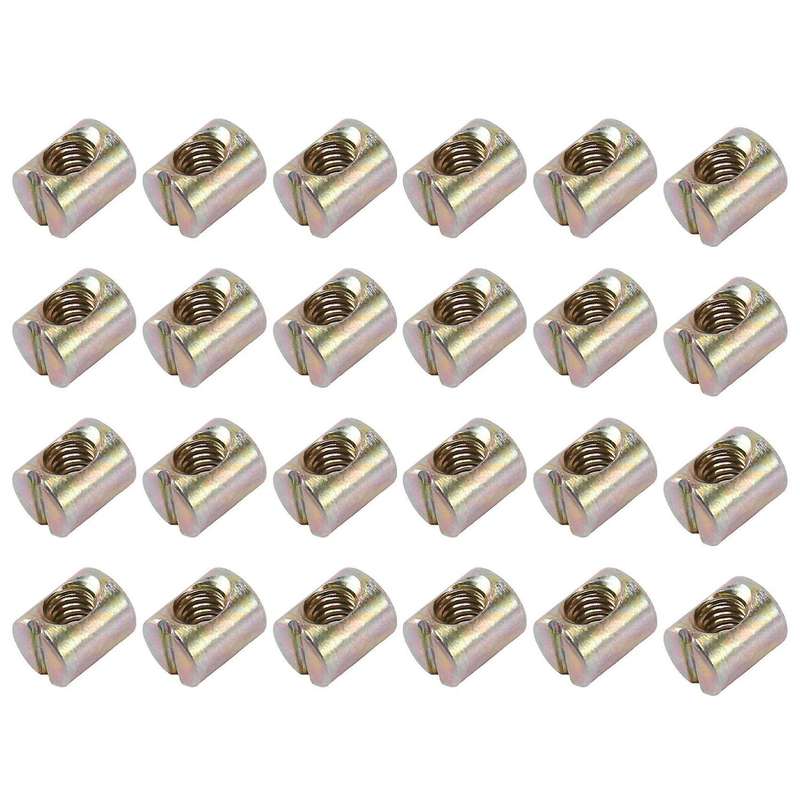 24 Pieces M6 Barrel Nuts Cross Dowels Slotted Nuts for Furniture Beds