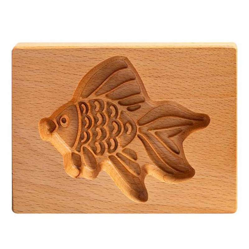 Cookie Shortbread Mold Wooden Biscuit Cutter Cookie Mold (goldfish)