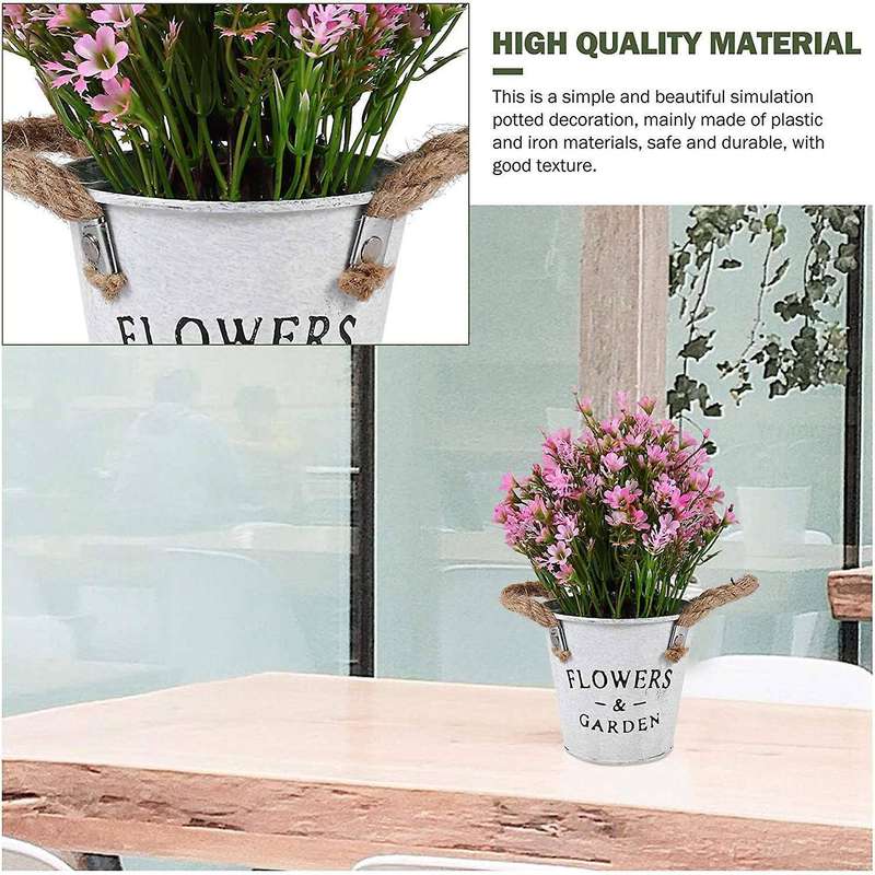 Artificial Bonsai Flower Fake Flowers with Vase Iron Sheet Pink