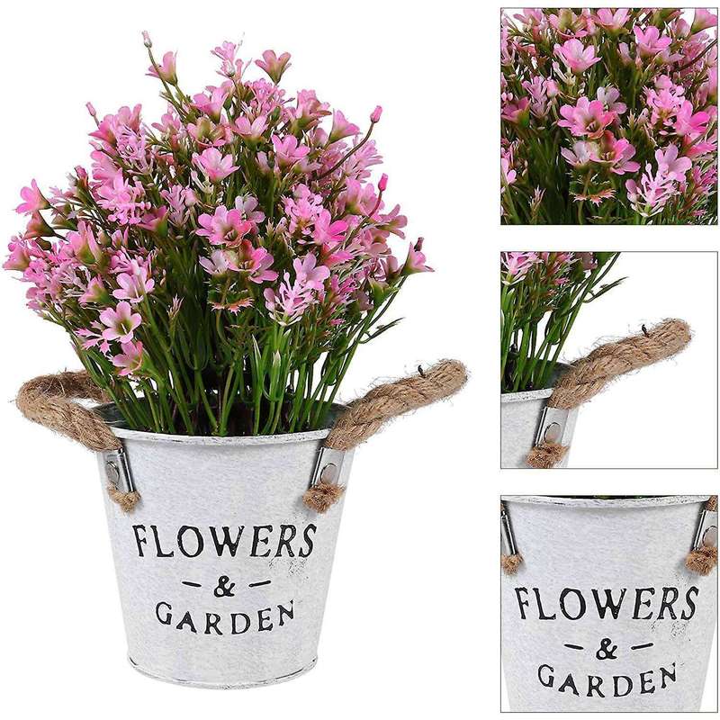 Artificial Bonsai Flower Fake Flowers with Vase Iron Sheet Pink