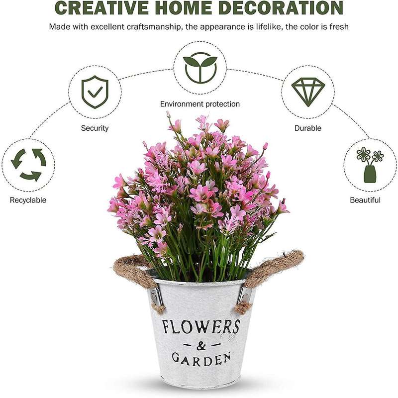 Artificial Bonsai Flower Fake Flowers with Vase Iron Sheet Pink