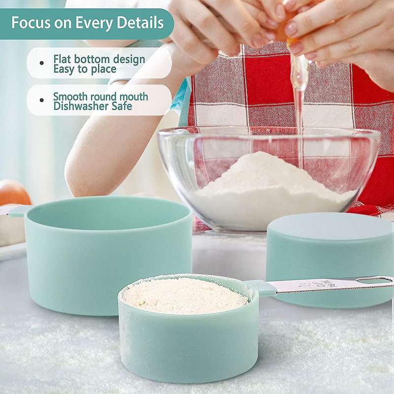 Cups and Spoons Set Of 8 Pcs,measure Cups with Stainless Steel Handle