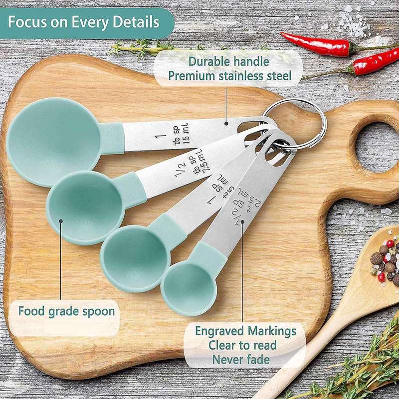 Cups and Spoons Set Of 8 Pcs,measure Cups with Stainless Steel Handle
