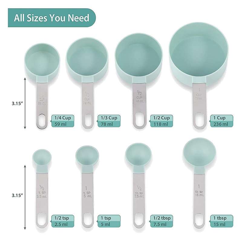 Cups and Spoons Set Of 8 Pcs,measure Cups with Stainless Steel Handle