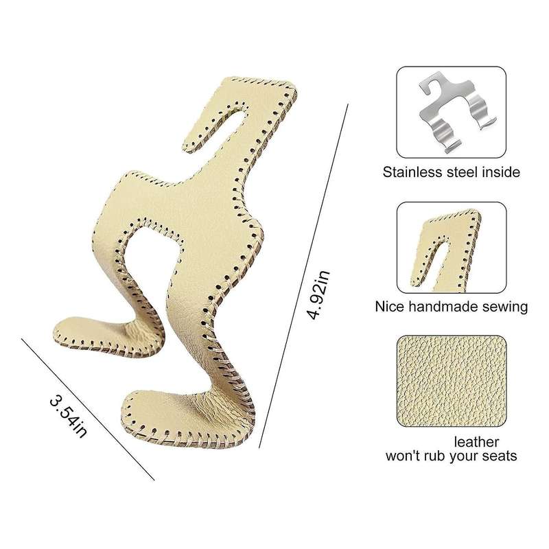 2pcs Car Headrest Hooks Pu Back Seat for Purses,grocery, Coats Beige