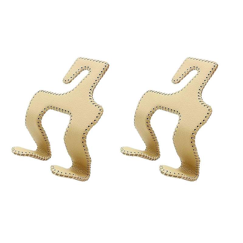 2pcs Car Headrest Hooks Pu Back Seat for Purses,grocery, Coats Beige