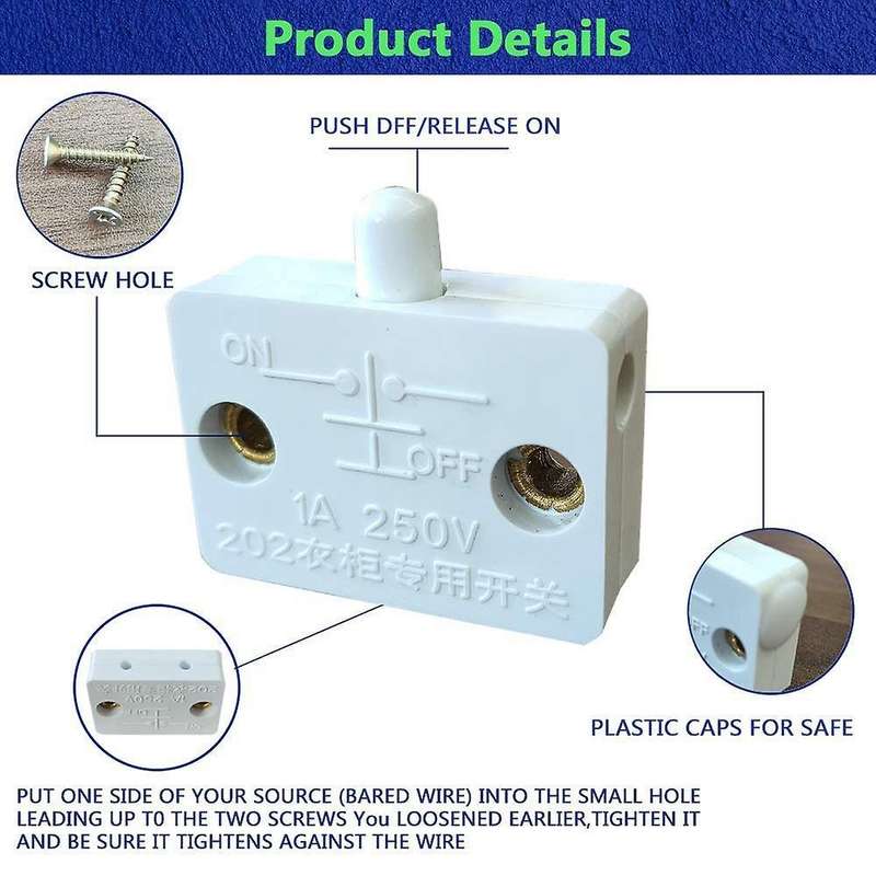 4 Pcs Cabinet Door Lamp Switch Applicable to 12v 24v 110v White