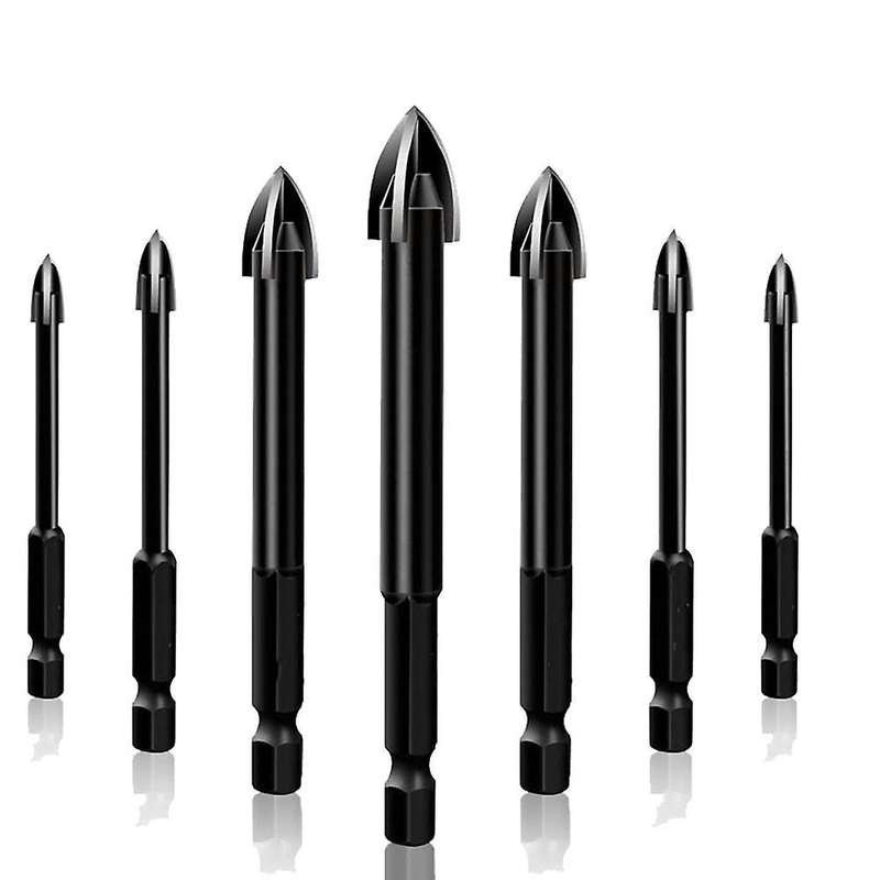 7 Piece Black Cross Triple-cornered Drill Bit Carbide Tip Spear Head