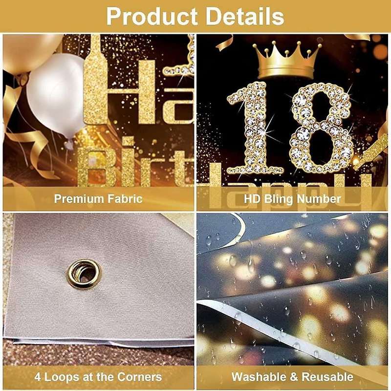 Black Gold Banner 18th Birthday Decoration Girl Birthday Background