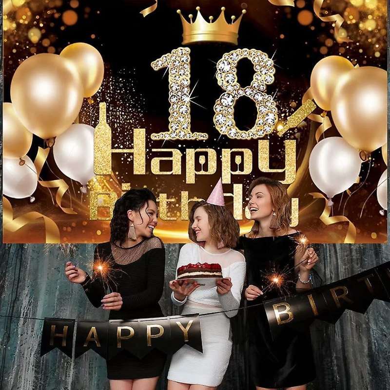 Black Gold Banner 18th Birthday Decoration Girl Birthday Background
