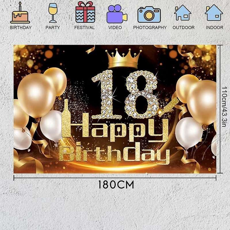 Black Gold Banner 18th Birthday Decoration Girl Birthday Background