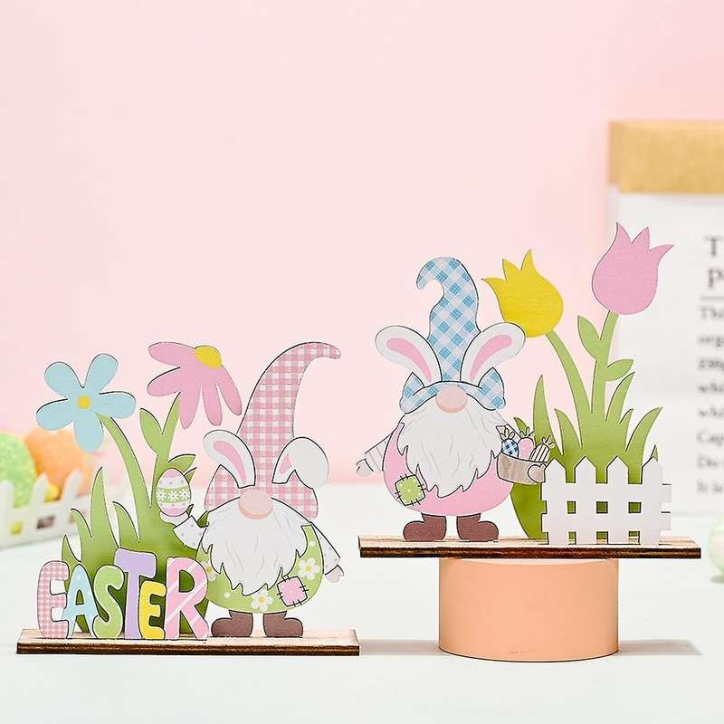 2pcs Wooden Crafts Easter Decoration for Home Diy Easter Party Decor