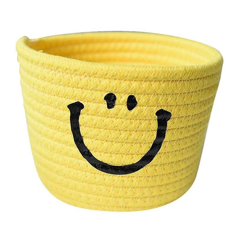 Smile Small Woven Cotton Rope Storage Baskets, Yellow