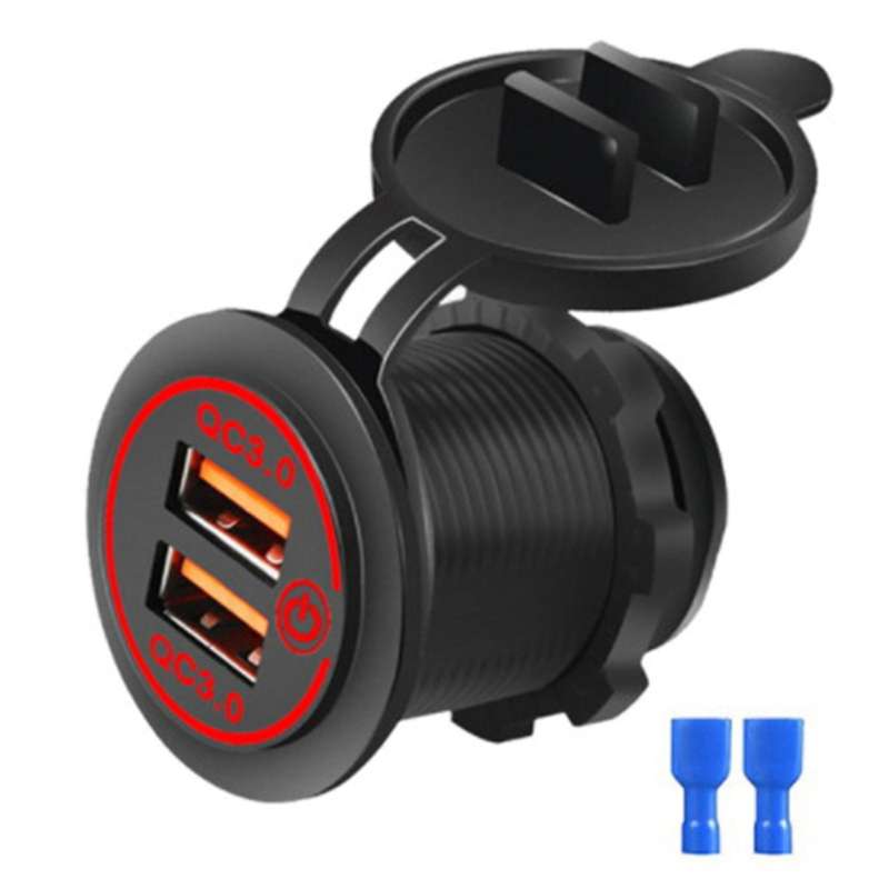 Dual Usb Car Charger Socket for 12v-24v Motorcycle Boat Red Light
