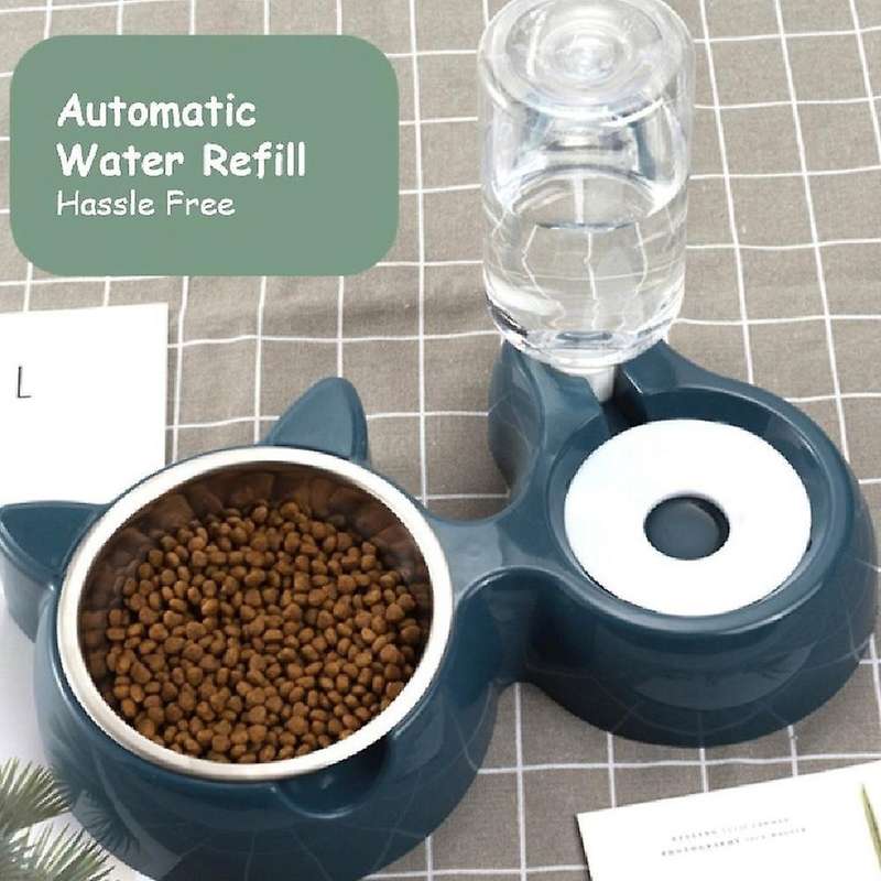 Double Dog Cat Bowls - with Automatic Waterer Bottle Pink