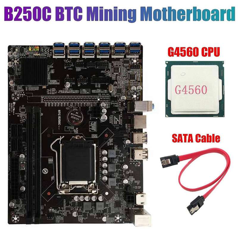 B250c Btc Mining Motherboard with G4560 Cpu+sata Cable Lga1151