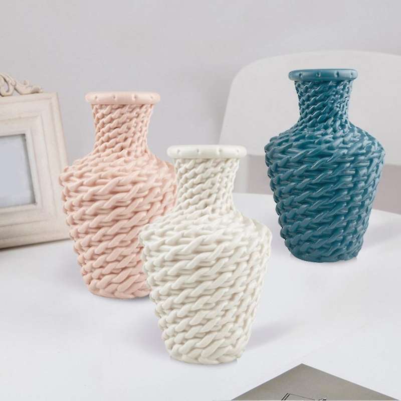Imitation Rattan Plastic Vases for Home Decor Ornaments(blue)