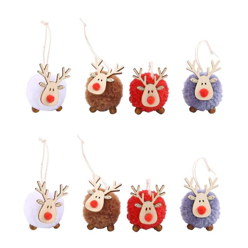 8 Pack Cute Felt Wooden Elk Christmas Tree Pendant New Year 2021