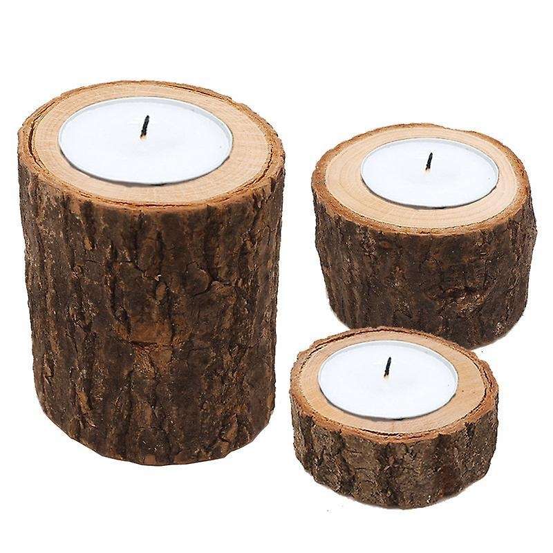 Vintage Wooden Tree Branch Candle Holder Dinner Deco 3-piece Set