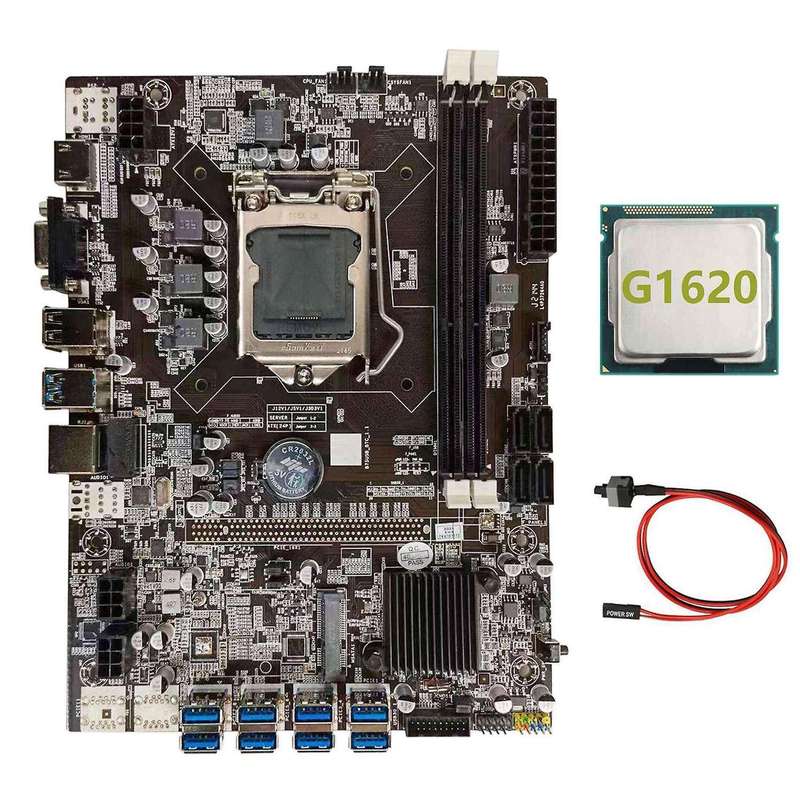 B75 Btc Mining Motherboard+g1620 Cpu+switch Cable Lga1155 8xpcie