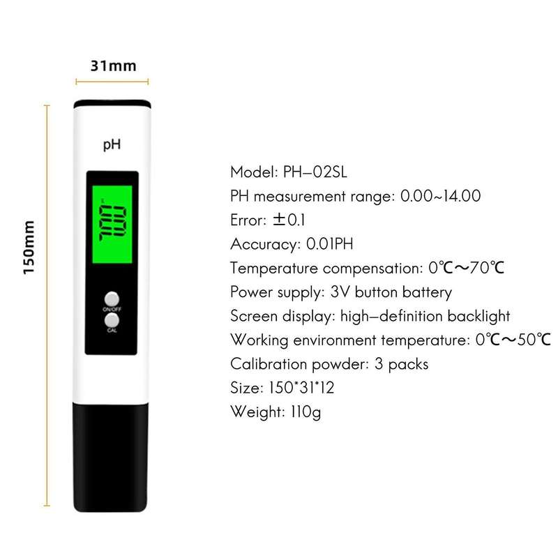 Lcd Ph Meter Pen Tester Accuracy 0.01, Automatic Calibration, Yellow