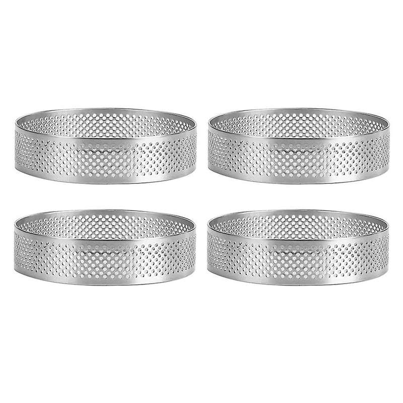 4 Pack Stainless Steel Tart Rings 2.4in,perforated Cake Mousse Ring