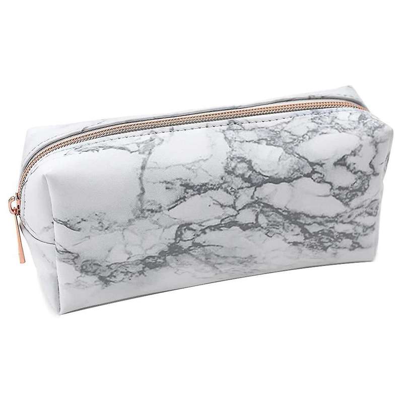 White Marble Pu Stationery Pencil Case Makeup Bag with Rose Gold Zip