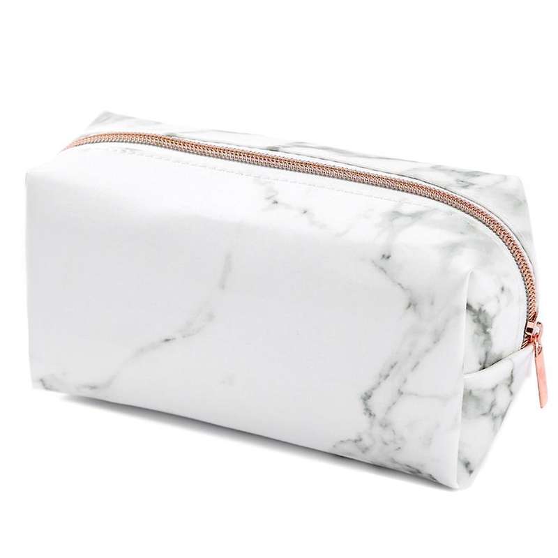 White Marble Pu Stationery Pencil Case Makeup Bag with Rose Gold Zip