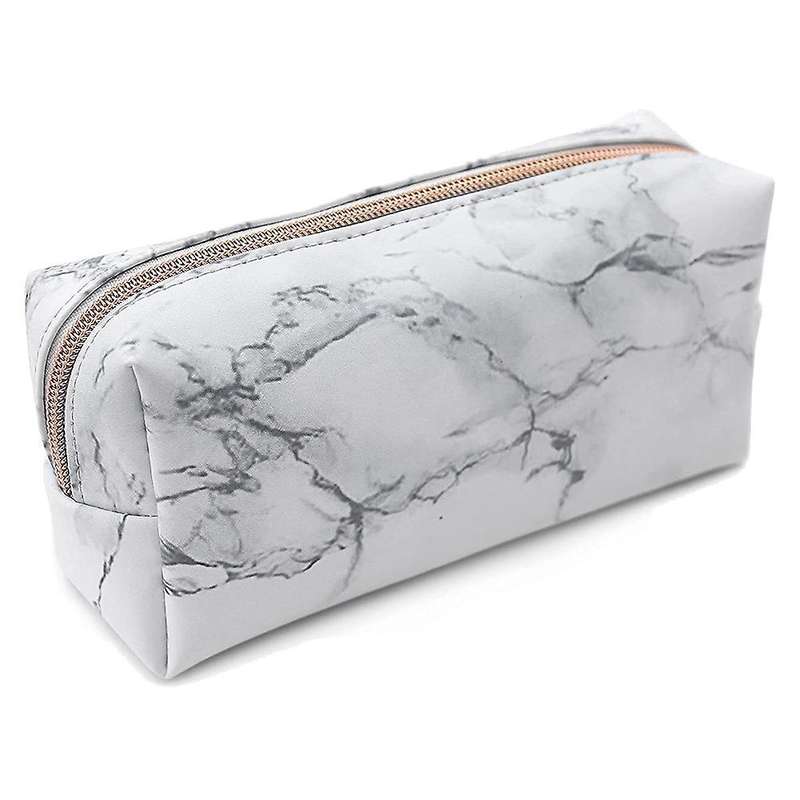 White Marble Pu Stationery Pencil Case Makeup Bag with Rose Gold Zip