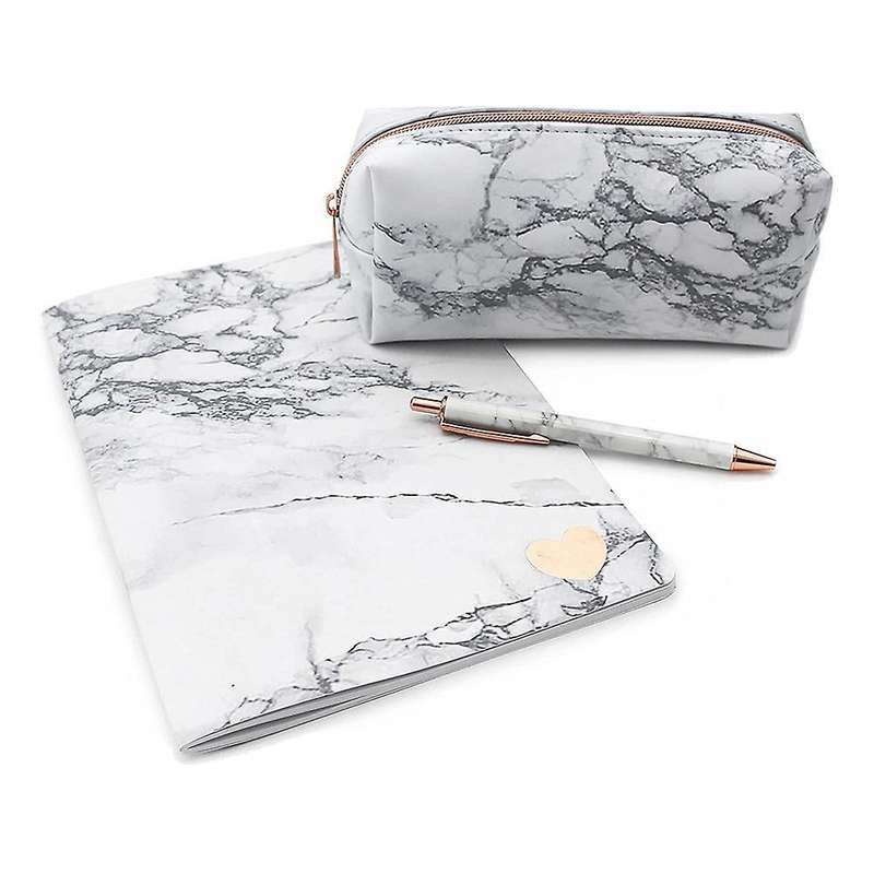 White Marble Pu Stationery Pencil Case Makeup Bag with Rose Gold Zip