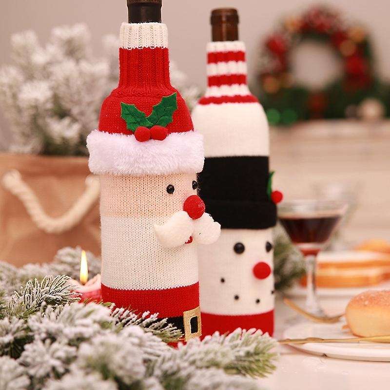 2 Pcs Wine Bottle Cover Knitted Set for Christmas Decorations