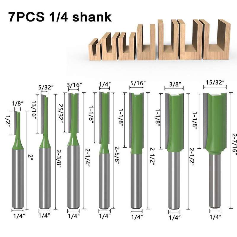 7pcs 1/4 Inch Shank Single Double Flute Straight Bit Milling Cutter