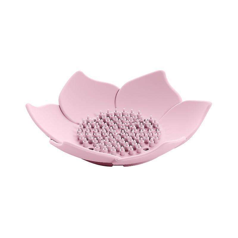 Draining Soap Dish Plate Lotus Shape Silicone Box Portable Pink
