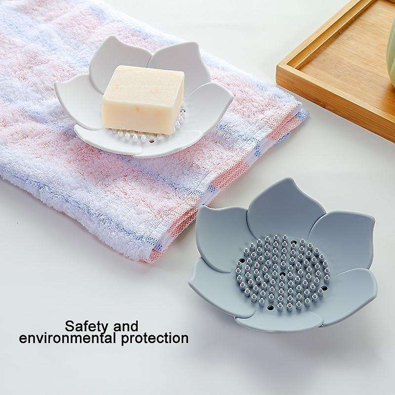 Draining Soap Dish Plate Lotus Shape Silicone Box Portable Pink