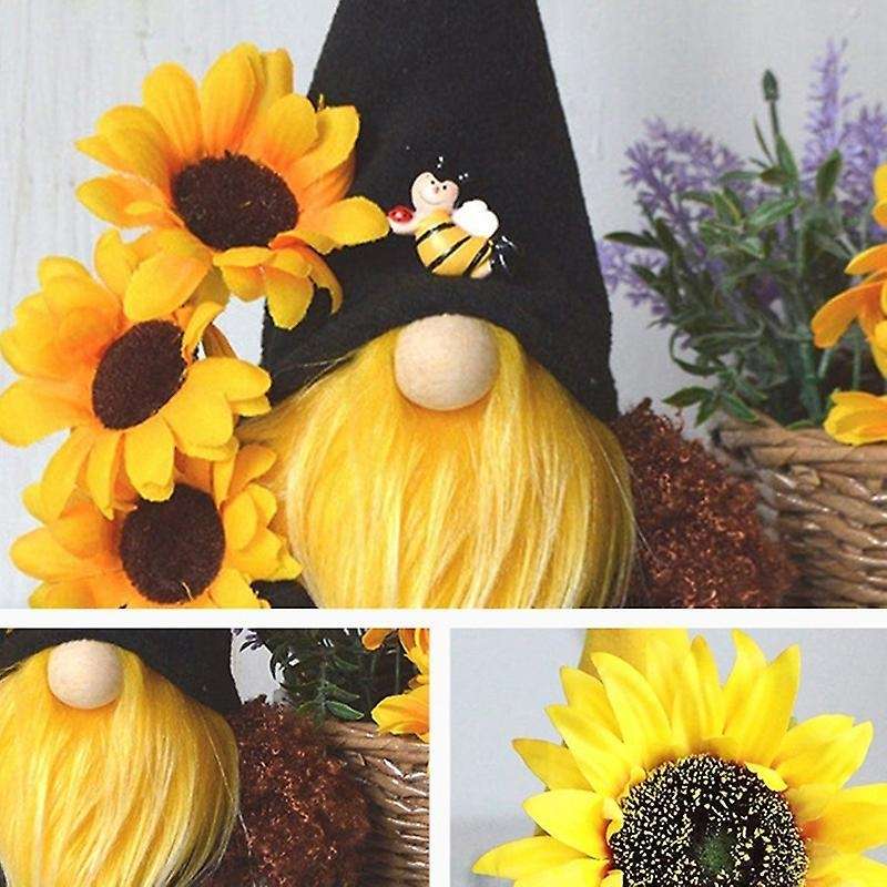 Bee Gnome Sunflower Doll Decor, Handmade Faceless Doll Ornaments,b