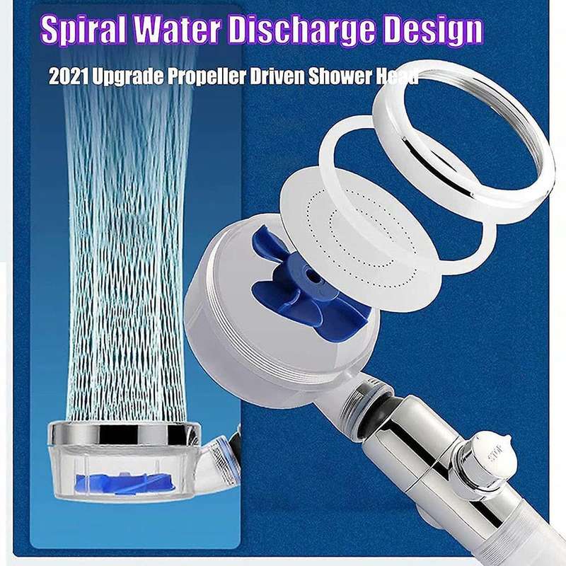 Pressure Fan Shower Heads - Turbo Propeller Driven Shower Head (bule)