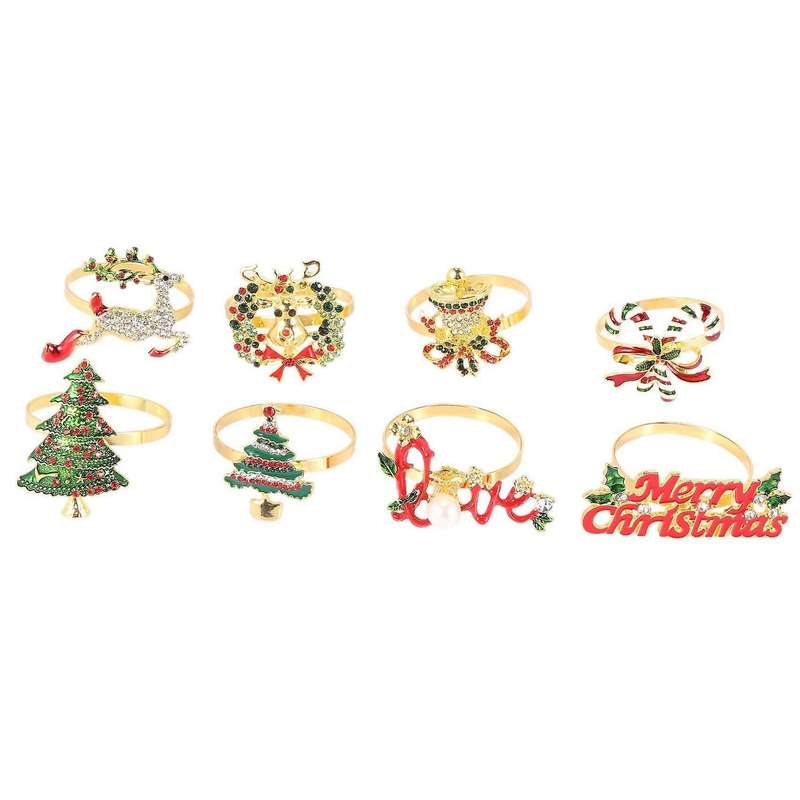 Christmas Napkin Rings - Set Of 8 Napkin Holder Rings for Holiday