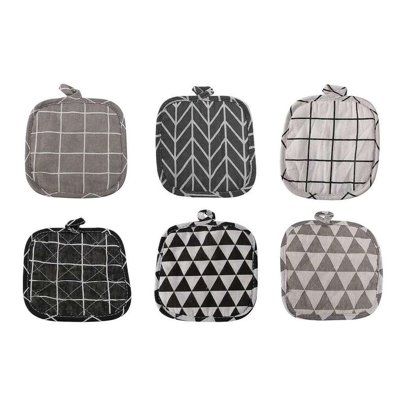6 Pieces Cotton Pot Holders Machine Washable Heat Resistant Potholder